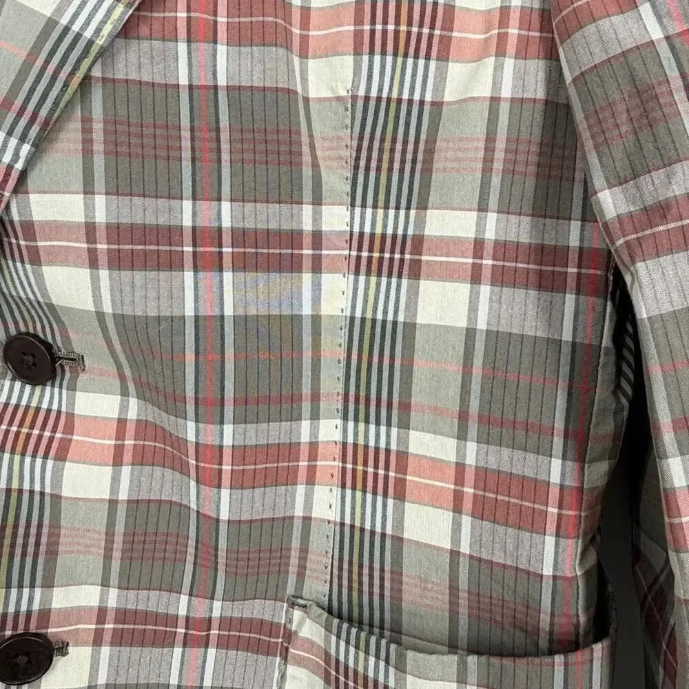 Banana Republic Beige Gray Pink Shabby Chic Plaid Tailored Slim Blazer Size 38